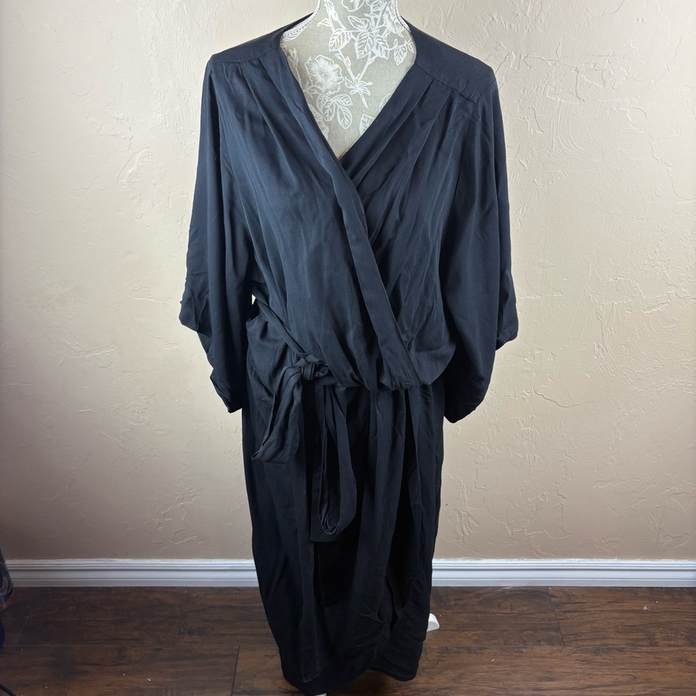 City Chic Elegant Black Wrap Dress Long Maxi Tie Waist Women’s size XXL 24